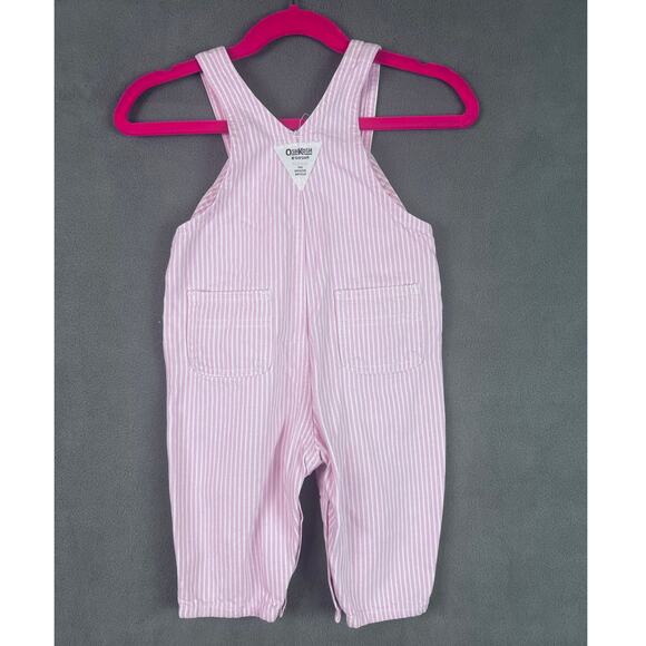 Osh Kosh B'Gosh Bib Overalls Baby Girls Size 6-9 mo Pink White Vestbak Y2K VTG - Picture 2 of 7